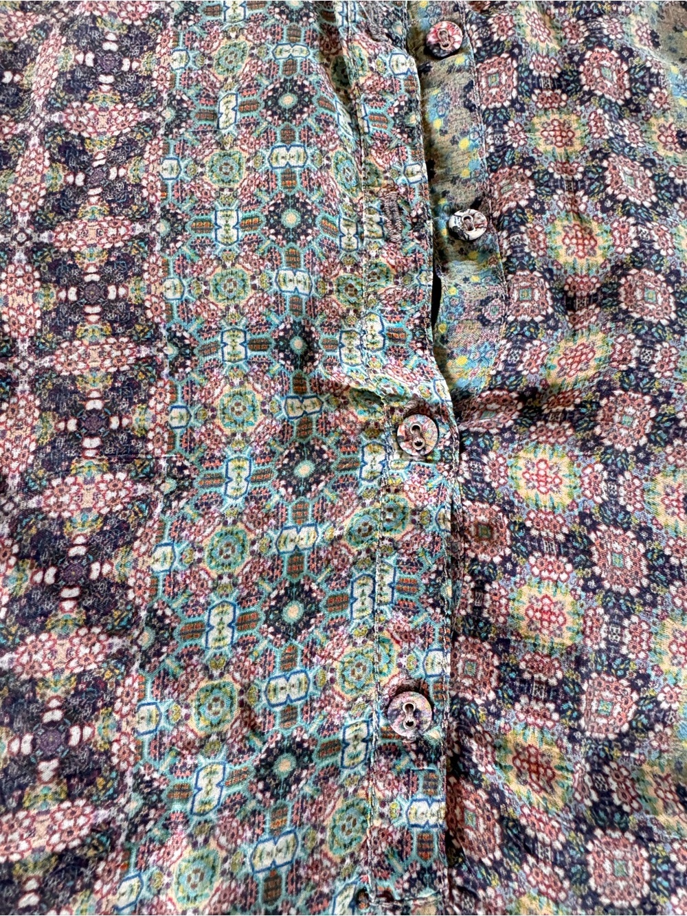 Johnny Was Cupra Rayon Tunic Top S Floral Patchwork Boho Blouse - Picture 8 of 12